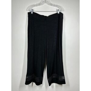 Chicos Black Lace Trim Wide Leg Stretchy Pants Womens 3XL Plus Size Cutouts